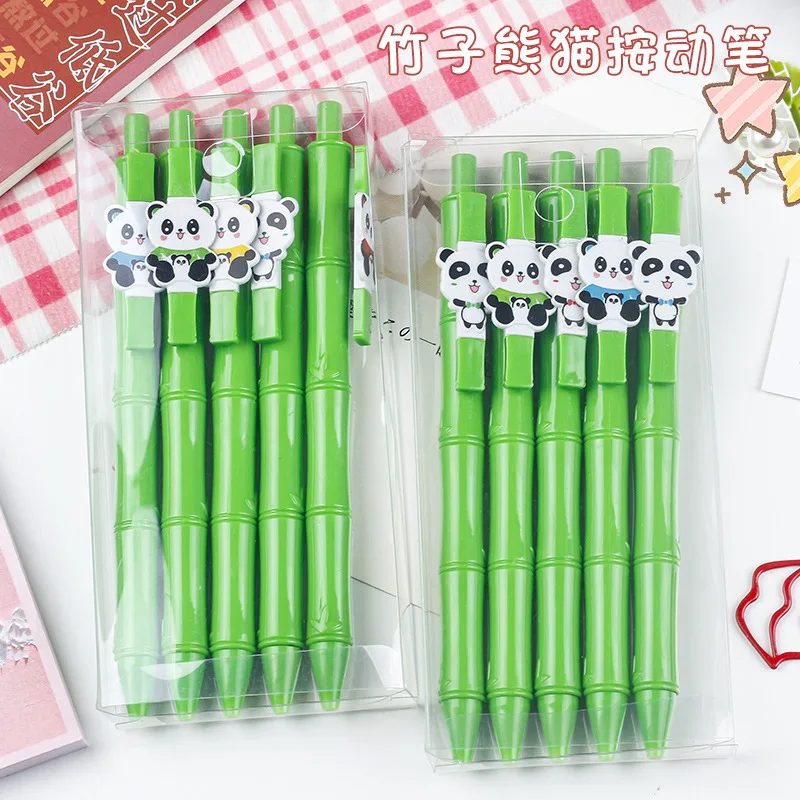 40PCS Cute Panda Bamboo Press Pen Student Brushing Question Pen Creative Stationery