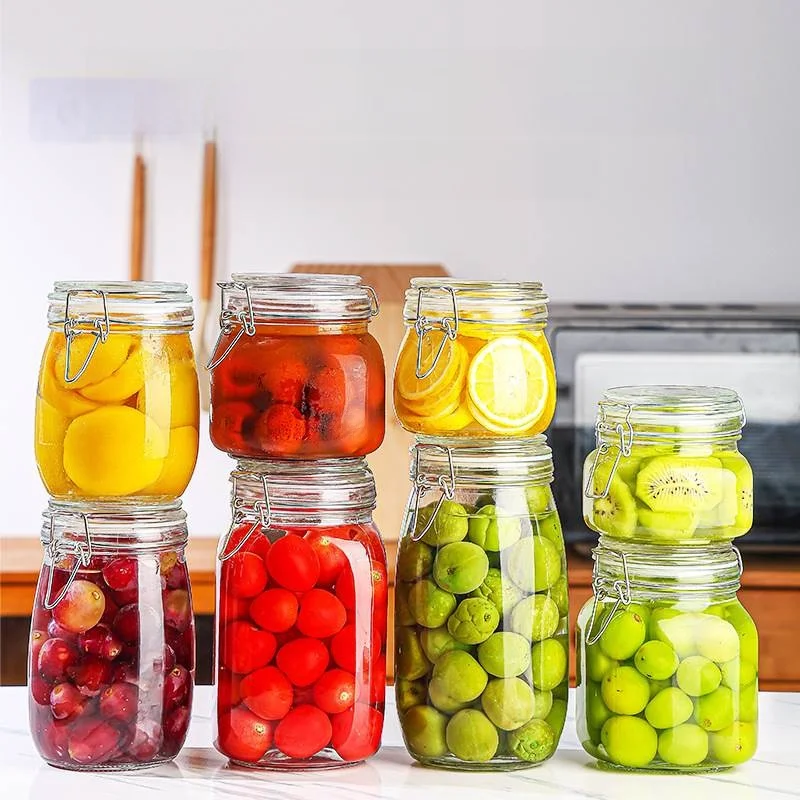 צנצנת אחסון מזון עמידה בלחות עם קליפס זכוכית מנירוסטה לפירות יבשים ודבש