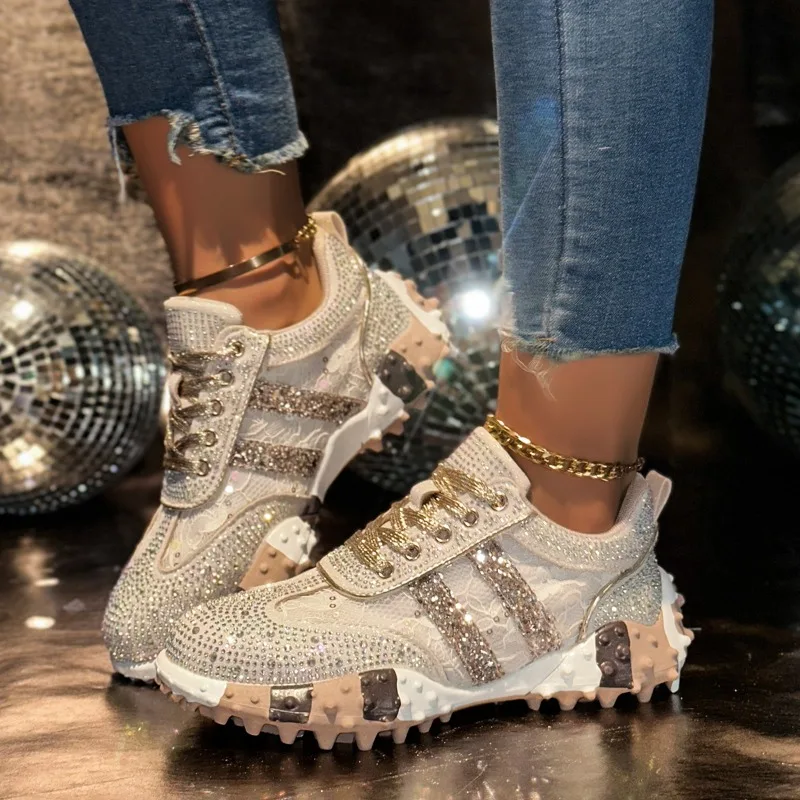 Designer Platform Sneakers Full Diamond Luxury Shoes Versatile Non-slip Casual Shoes Outdoor Running Shoes Zapatos De Mujer