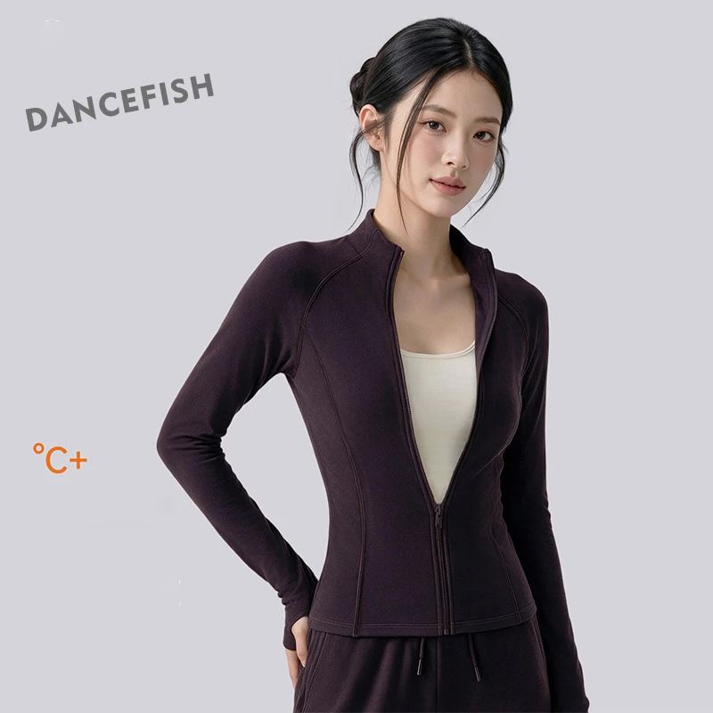 Thick Warm Fleece Lined Women Yoga Jacket Zip Up Stand Collar Slimming Fitness Workout Top Winter Gym Outerwear