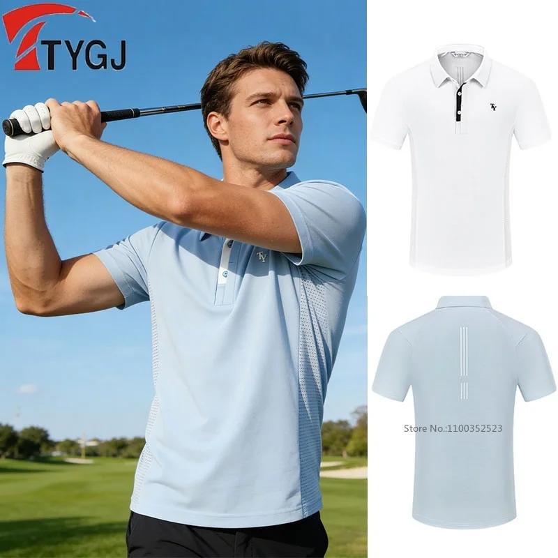 TTYGJ 2026 Men's New Summer Golf Shirts Fashion Breathable Polo Shirt Casual Solid Color Fit Top Quick-dry Sports T-Shirts