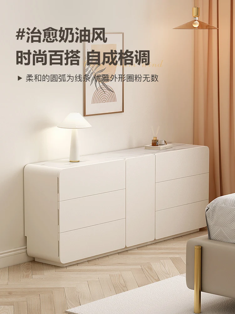 Light Luxury Cream Wind Rock Board Bedroom TV Cabinet Minimalist Master Bedroom Tails Narrow High Floor Cabinet