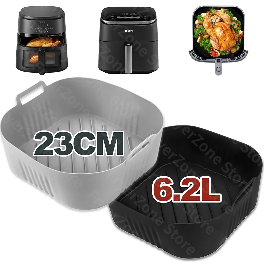 Molde cuadrado para freidora de aire de 23cm para Philips Series 2000 NA230/00 COSORI 5.5L/6L/6.2L accesorios reutilizables para freidora de aire XXL