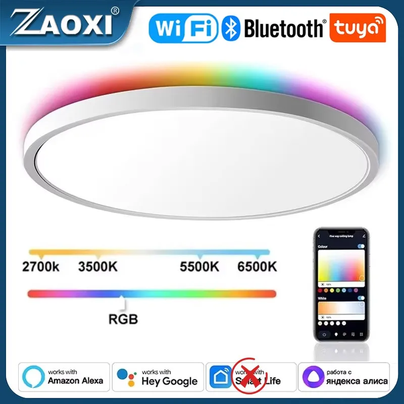 

ZAOXI Tuya Smart LED Ceiling Lamp RGB Moisture Proof Dustproof Proof Compatible Google Alexa Voice Control Indoor Lighting Light