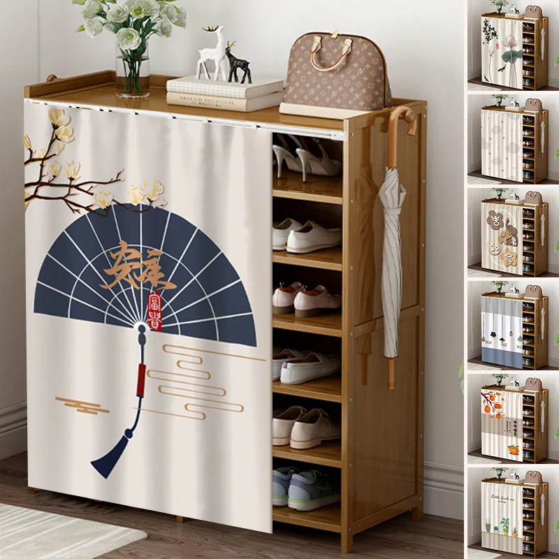Door Curtain Shelf Curtains Cabinet Dust Cover Curtain Sliding Track Wardrobe Dustproof Home Decor Customizable Size
