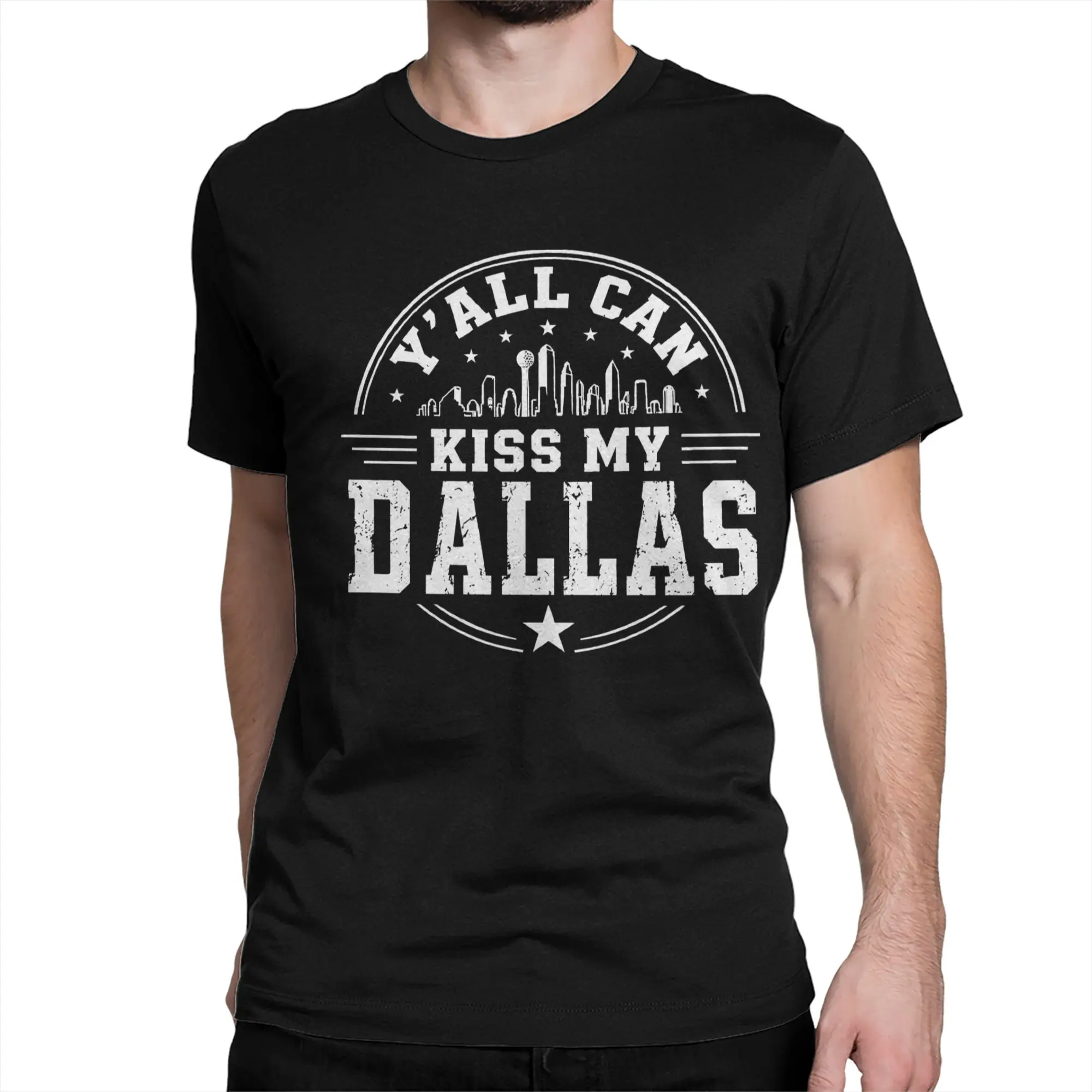 Funny Texas City Pride Y'all Can Kiss My Dallas T-Shirt for Men Women 100% Cotton Tees Short Sleeve T Shirt Graphic Clothing
