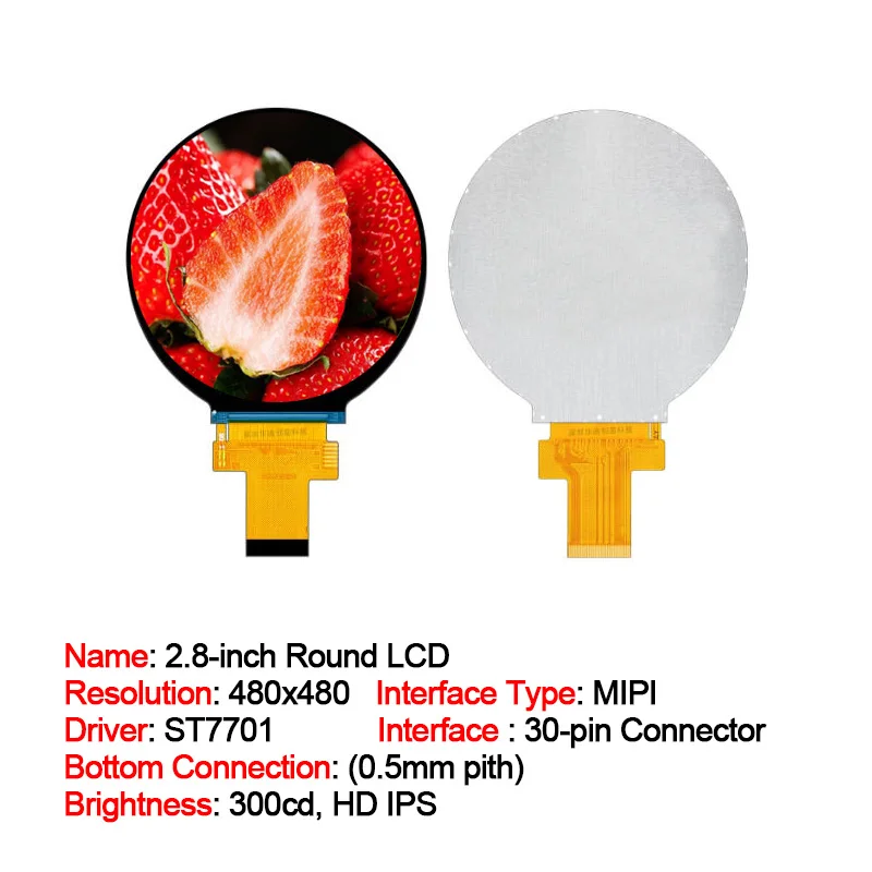 2.8 inch TFT Round IPS 480x480 Touch 30pin MIPI 40pin RGB Interface LCD Display HDMI Driver Board