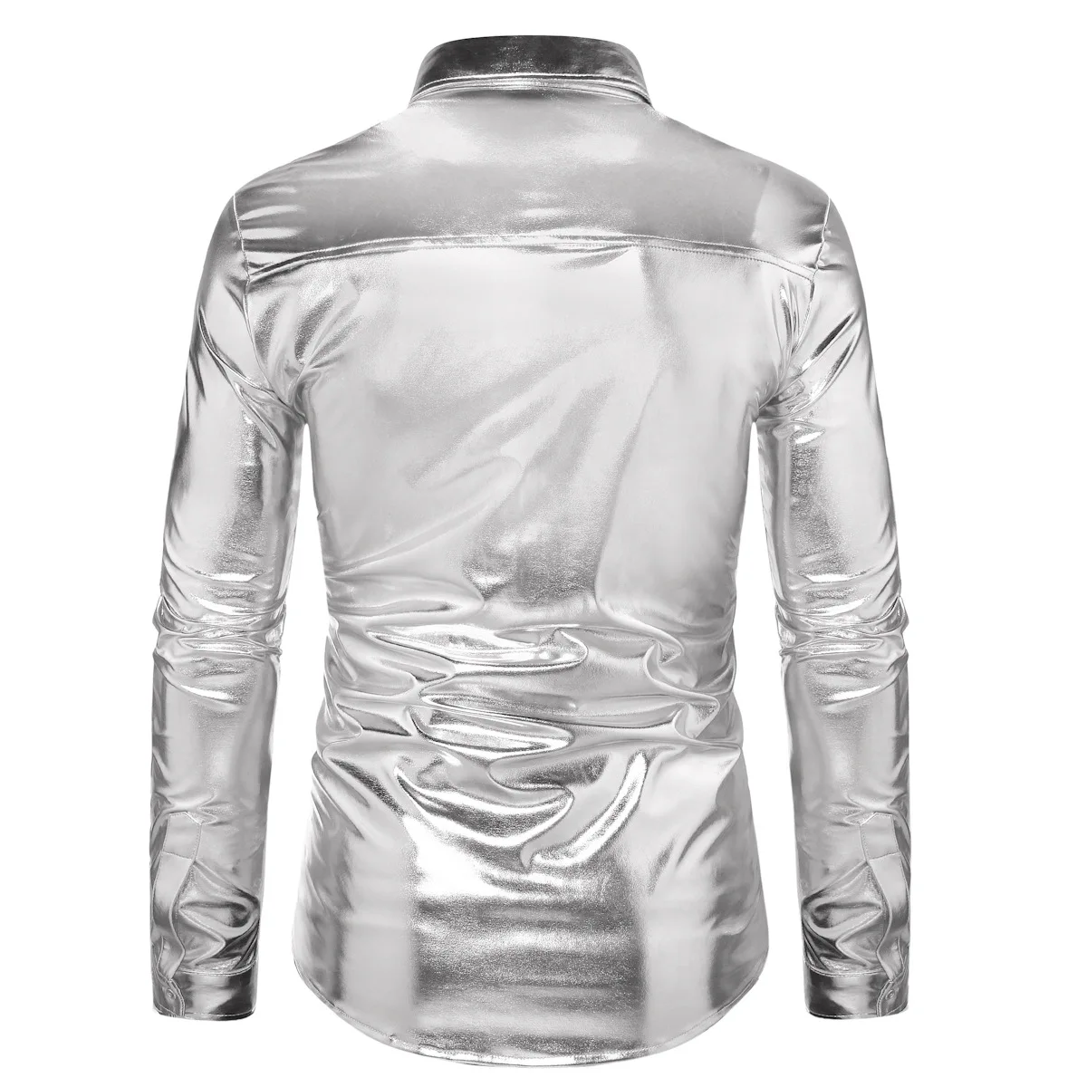 Men\'s 70’s Disco Metallic Shirts For Party Nightclub Sequins Shiny Long Sleeve Shirts Male Stylish Stage Banquet Chemise Hombre