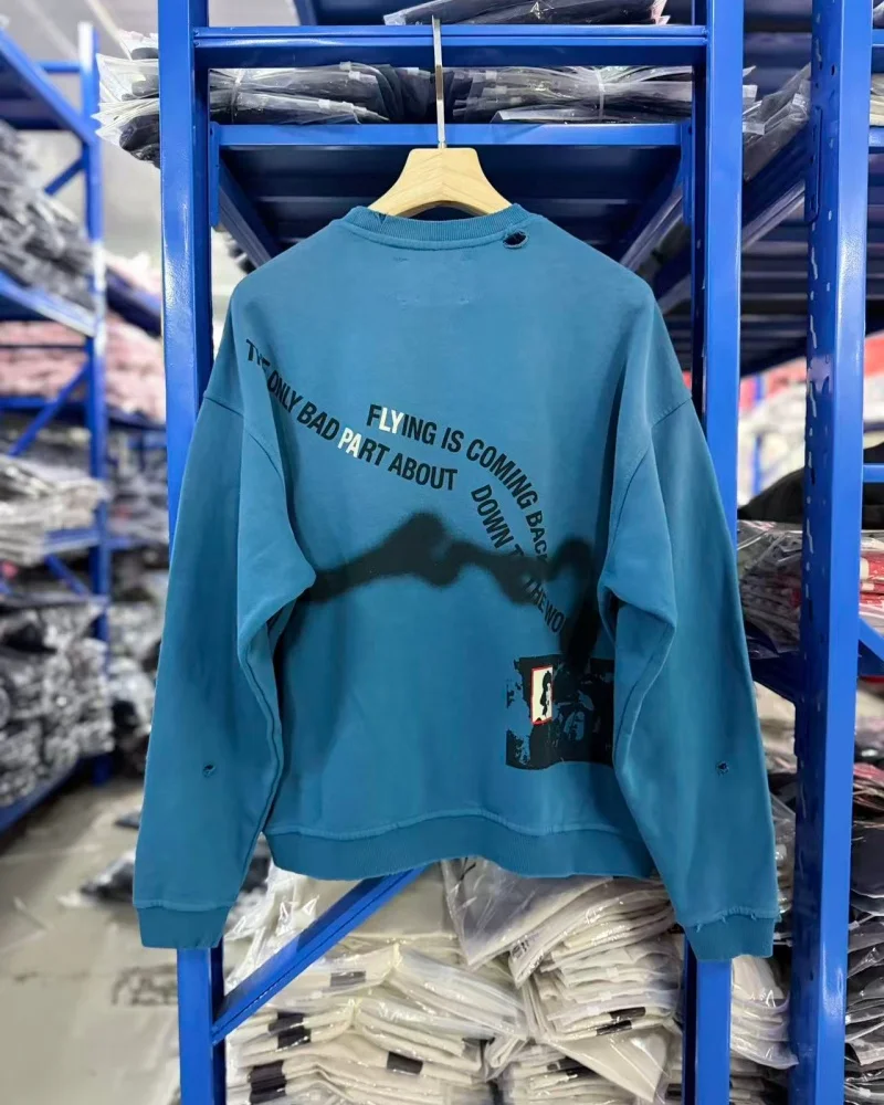 Paly High Street Men's Women's Blue Oversized Heavyweight Vintage Washed Screen-Printed Crewneck Sweatshirt