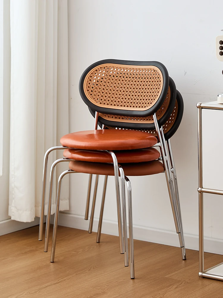

Plastic Rattan Dining Chair Home Stackable Chair Iron Rattan Coffee Shop Commercial High-end Leisure Chair