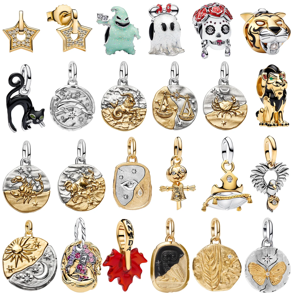 New Original 925 Sterling Silver The Twelve Zodiac Signs Cat Flower Earrings Pendant Necklace For Women Jewelry Birthday Gift