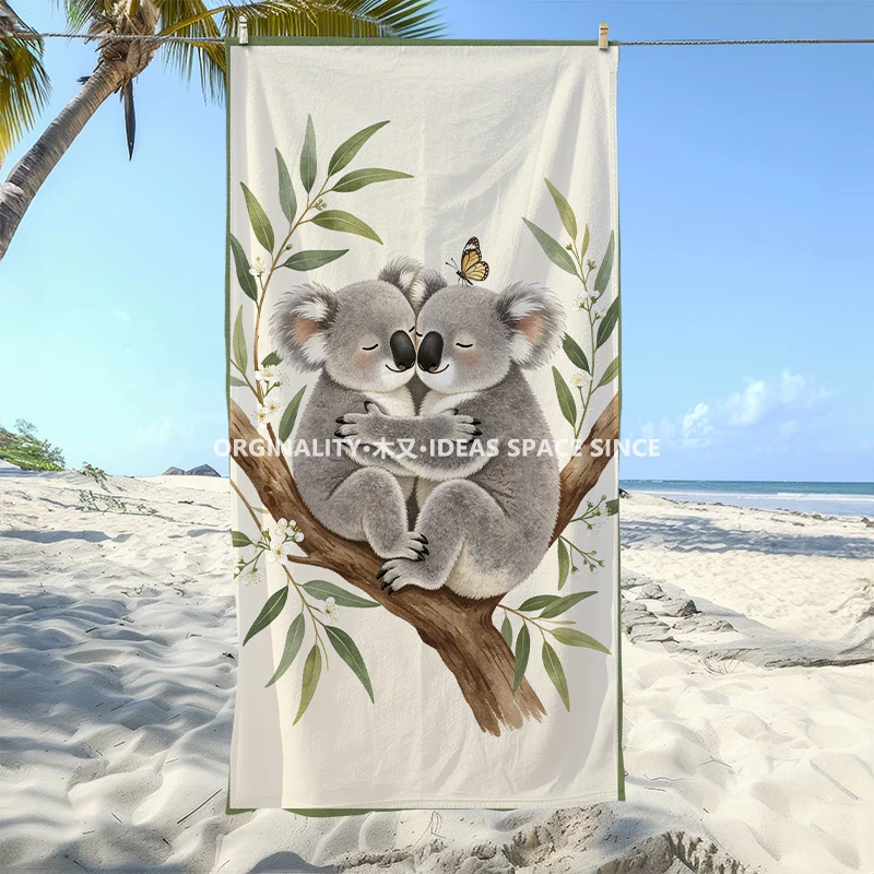 Cute Koala Couple Beach Towel Patterned Sunscreen And Windproof Suitable For Swimming Pool Camping Travel