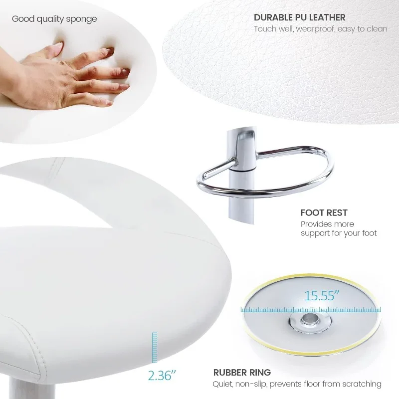 Sgabello da bar regolabile, sgabello da bar girevole moderno e carino in pelle PU, schienale cavo, sedia da bar ad altezza bancone, set di 2 (bianco perlato)