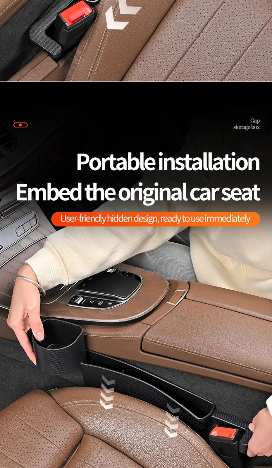 SEAMETAL 2-in-1 Auto-Sitzlücken-Aufbewahrungsbox Getränkehalter Multifunktionaler Seitensitz-Lückenfüller Organizer Getränkehalter Aufbewahrungstasche – Detail 7