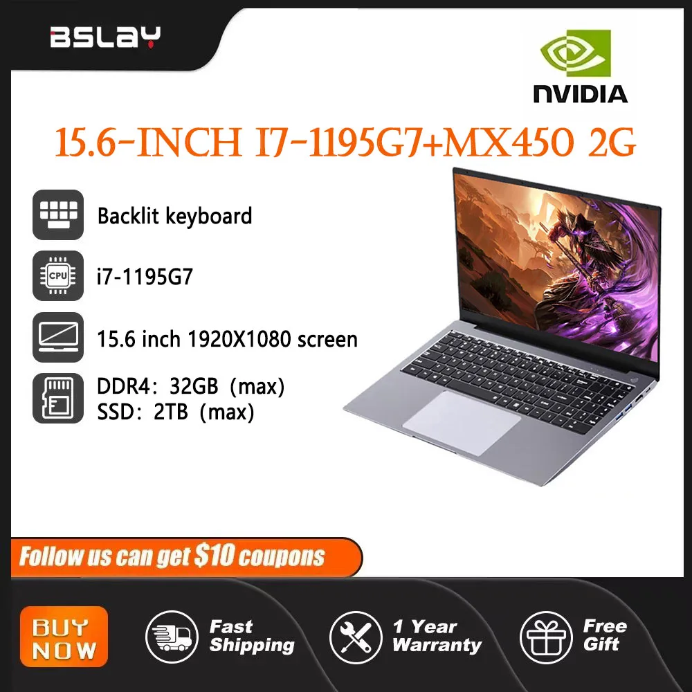 

15,6-дюймовый ноутбук NVIDIA MX450 i7 1195g7 DDR4 32 ГБ ОЗУ 2 ТБ SSD ноутбук с сердечником Windows11 Pro, портативный игровой ноутбук 1920*1080