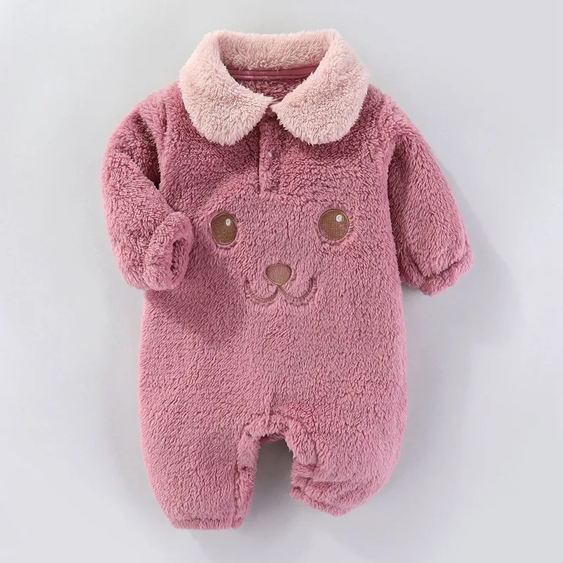 

Autumn Winter Infant Baby Boy Girl Plush Bodysuit Newborn Cartoon Bear Long Sleeve Romper Toddler Cotton Thicken Jumpsuit 0-24M