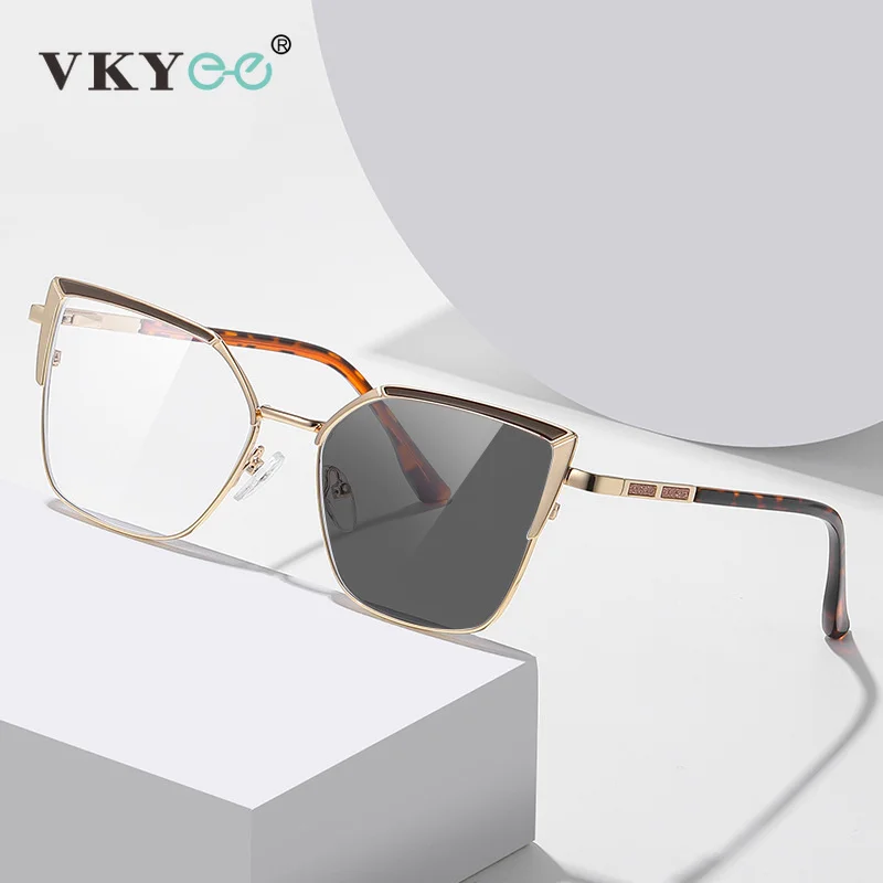 VKYEE Large Frame Fashion Cat's Eye Personality Design Photochromism Women's Anti-blue Light Glasses Customizable Prescription