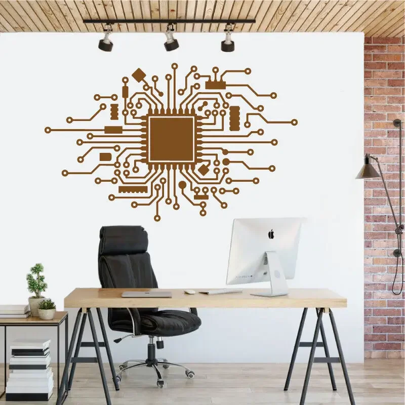 Circuit Board Wall Sticker IT Computer CPU Chip Game Technology Network Company Office Room Decorative Art Vinyl Decal B2