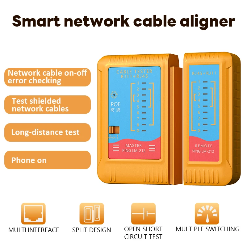 Probador de cables LAN, probador de cables de red POE a prueba de quemaduras, probador de cables LAN RJ45 RJ11 CAT5 UTP, herramienta de red, reparación de redes