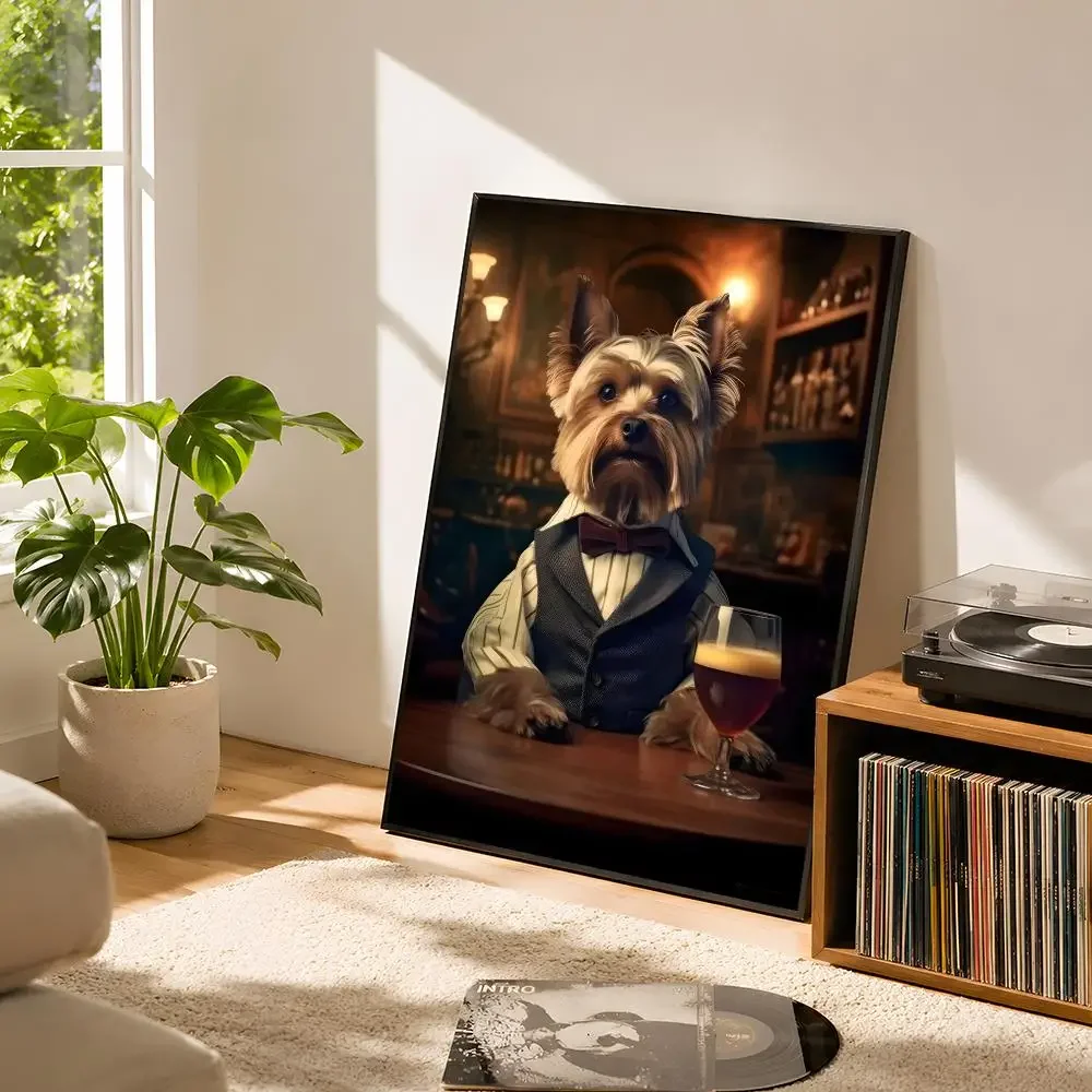 Cute Dog In The Pub Painting Pug German Shepherd Corgi Collie Animal Poster Matte Wall Art Removable Home Room Decoration