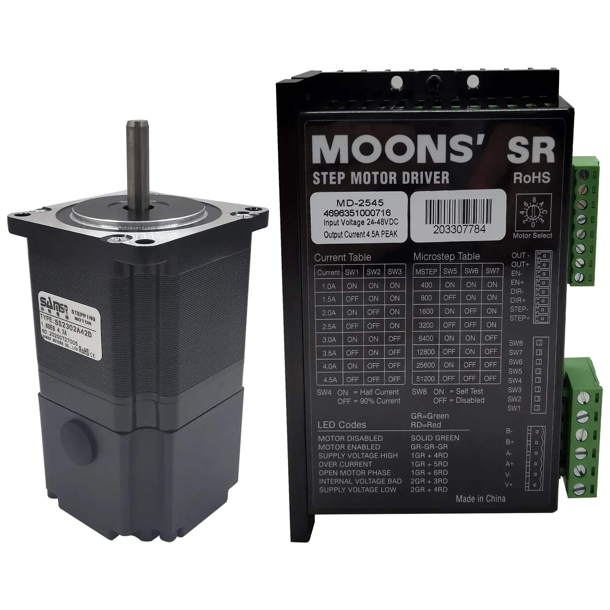 Samsr عالية الدقة 1.8 درجة NEMA 23 محرك متدرج مع الفرامل 57 مللي متر محرك متدرج مع محرك متدرج MOONS SS2302A42D + MD-2545 #2