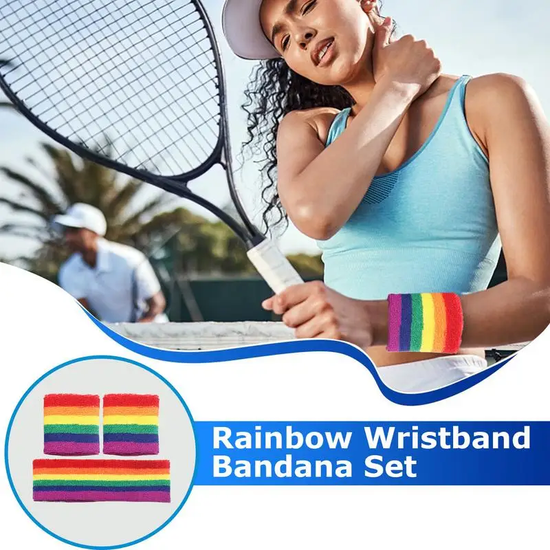 Sports Sweatband Headbands Wrist Bands Sweat Band Headbands Rainbow Striped Breathable Athletic Sweat Bands Moisture Wicking