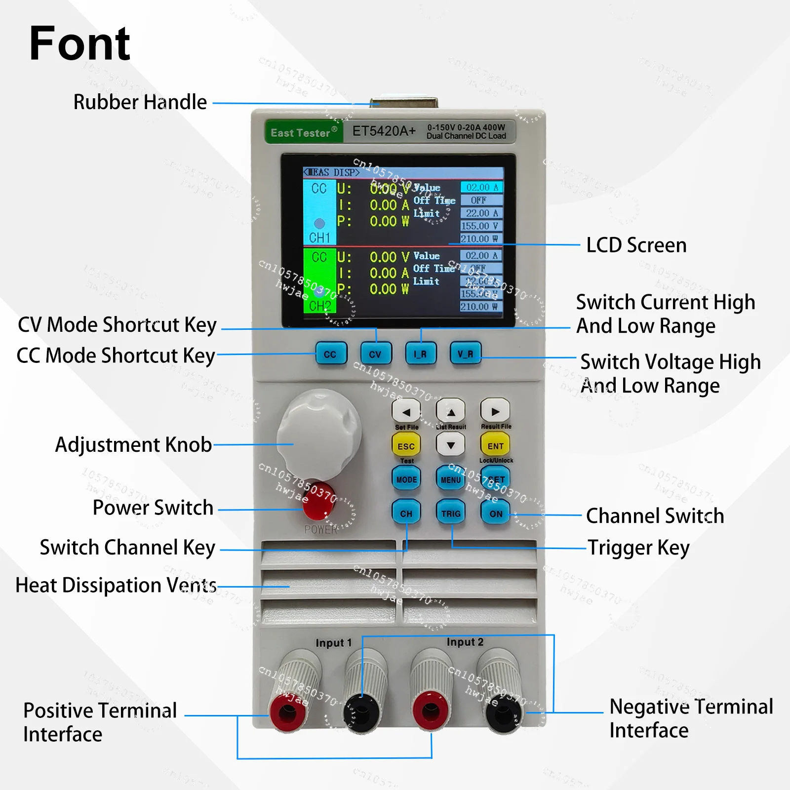 Dual Channel DC Electronic Load 400W Programmable Battery Tester Power Supply Analyzer with USB & RS485 for Testing