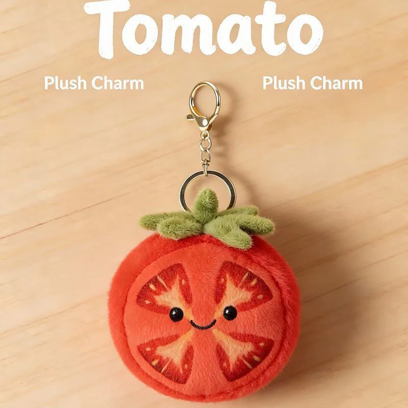 Cute Tomato Plush Keychain Soft Fruit Shaped Stuffed Charm Kawaii Bag Pendant for Kids Gift Mini Plush Toy for Girls Friends