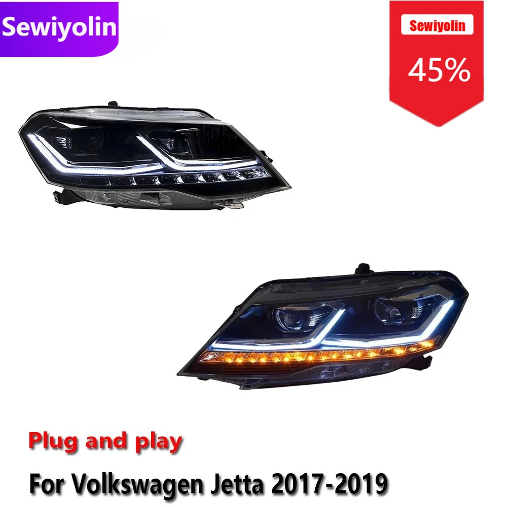

Автомобильные светодиодные фары DRL в сборе для Volkswagen Jetta 2017-2019, противотуманные фары DRL, стоп-сигнал, указатель поворота Plug and Play