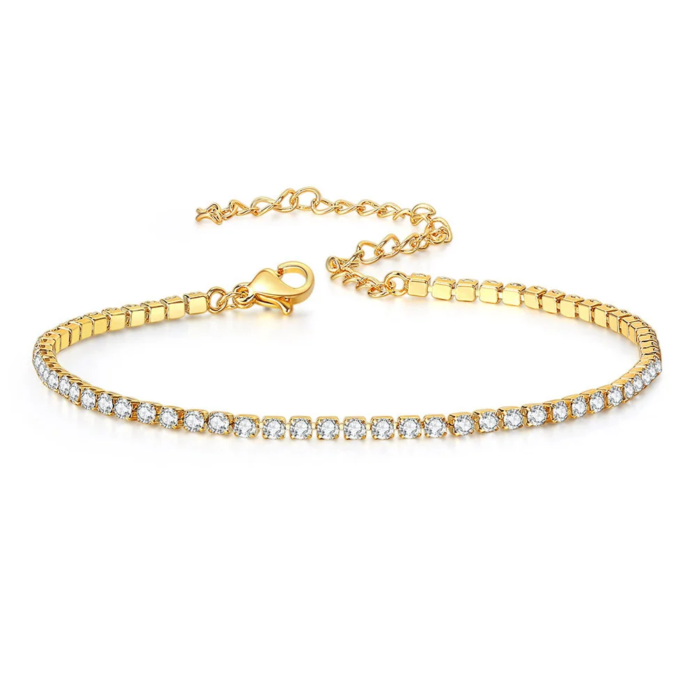 2mm Dainty Iced Out Tennis Chain Bracelets Female Gold Color Stainless Steel Cubic Zirconia Hand Chain for Women Jewelry Gift