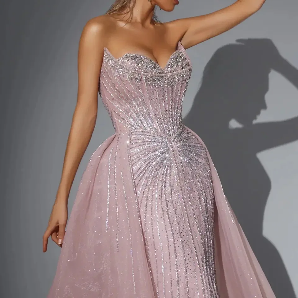 Luxe kralen zeemeermin avondjurk met afneembare rok 2025, lieverd voor vrouwen, formele prom, bruiloft, feestjurk op maat