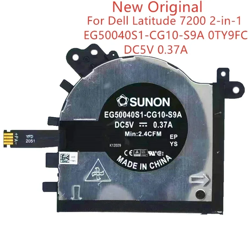 New Original Laptop CPU Cooling Fan For Dell Latitude 7200 2-in-1 Fan EG50040S1-CG10-S9A 0TYi9FC DC5V 0.37A