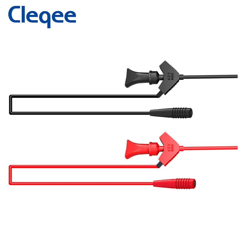 Cleqee P1511B Minigrabber to 2mm Female Jack Silicone Test Lead IC Test Hook Clip with Internal Spring 26AWG Fits 2mm Test Probe