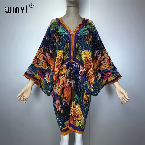 WINYI Summer Pleated dress Women crumple Design Loose boho robe Maxi Long Femme Vestidos holiday Elegant evening dress abaya