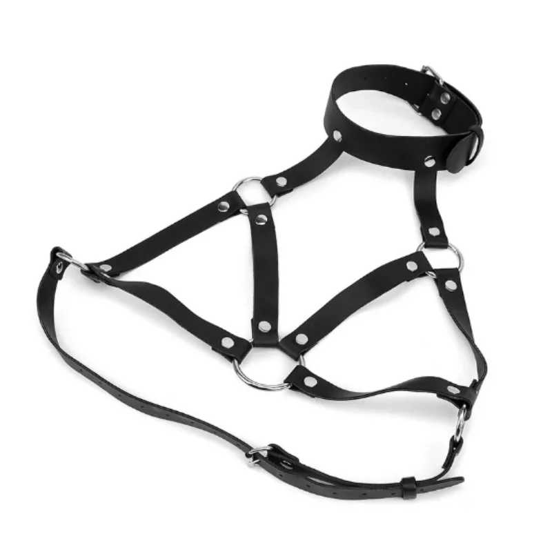 Sex Tools for Couples Faux Leather Choker Collar with Nipple Breast Clamp Clip Chain Couple BDSM Bra Harness Chest Straps Women