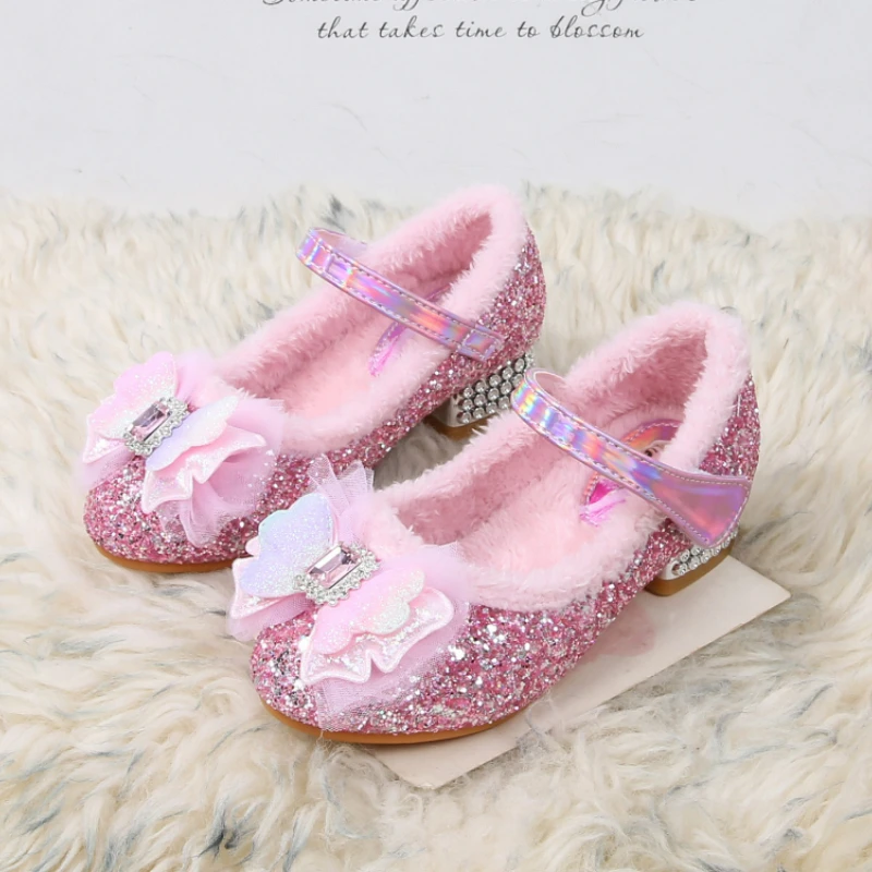 Kids'Casual Shoes Elsa Princess Frozen PU Leather Fashion Autumn Flat Bottom Shoes For Children Anti-slip Purple Pink Size 23-36