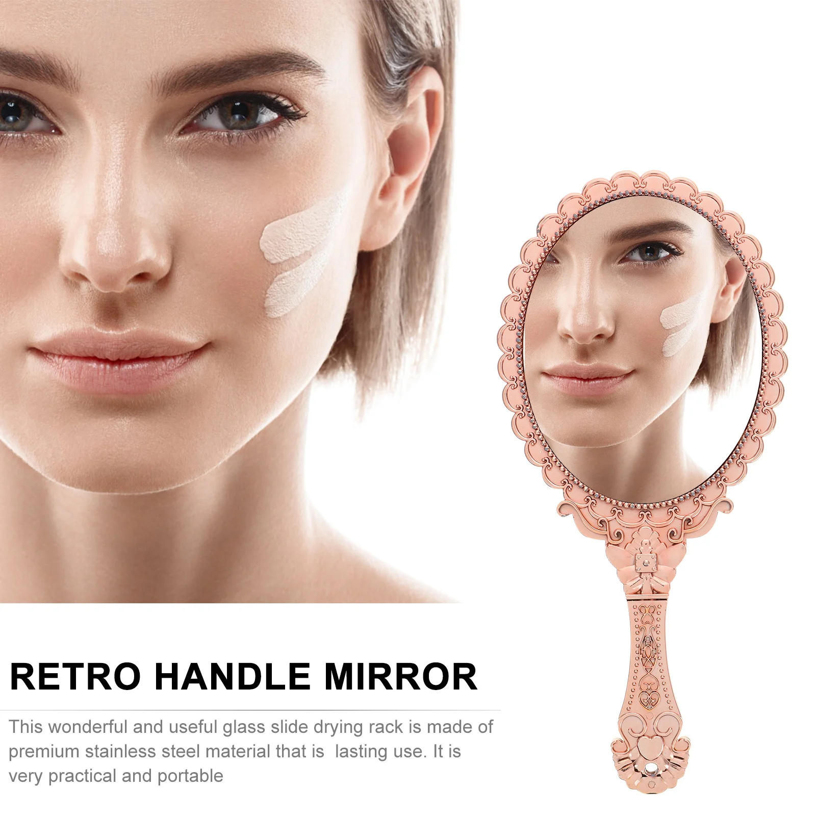 2 szt. Lusterko ręczne w stylu vintage z motywem kwiatowym, wyraźny obraz, barokowy design, elegancki wykończenie w kolorze różowego złota, urocze, dekoracyjne, podróżne.