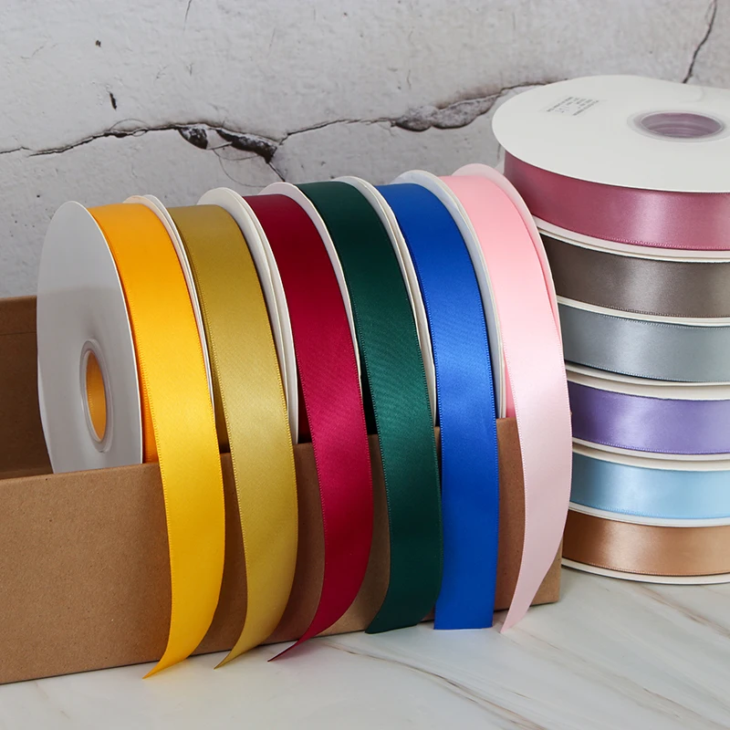 100Yards 1 Inch 25MM Wholesale Double Sided Satin Ribbon 100% Polyester Solid Tapes