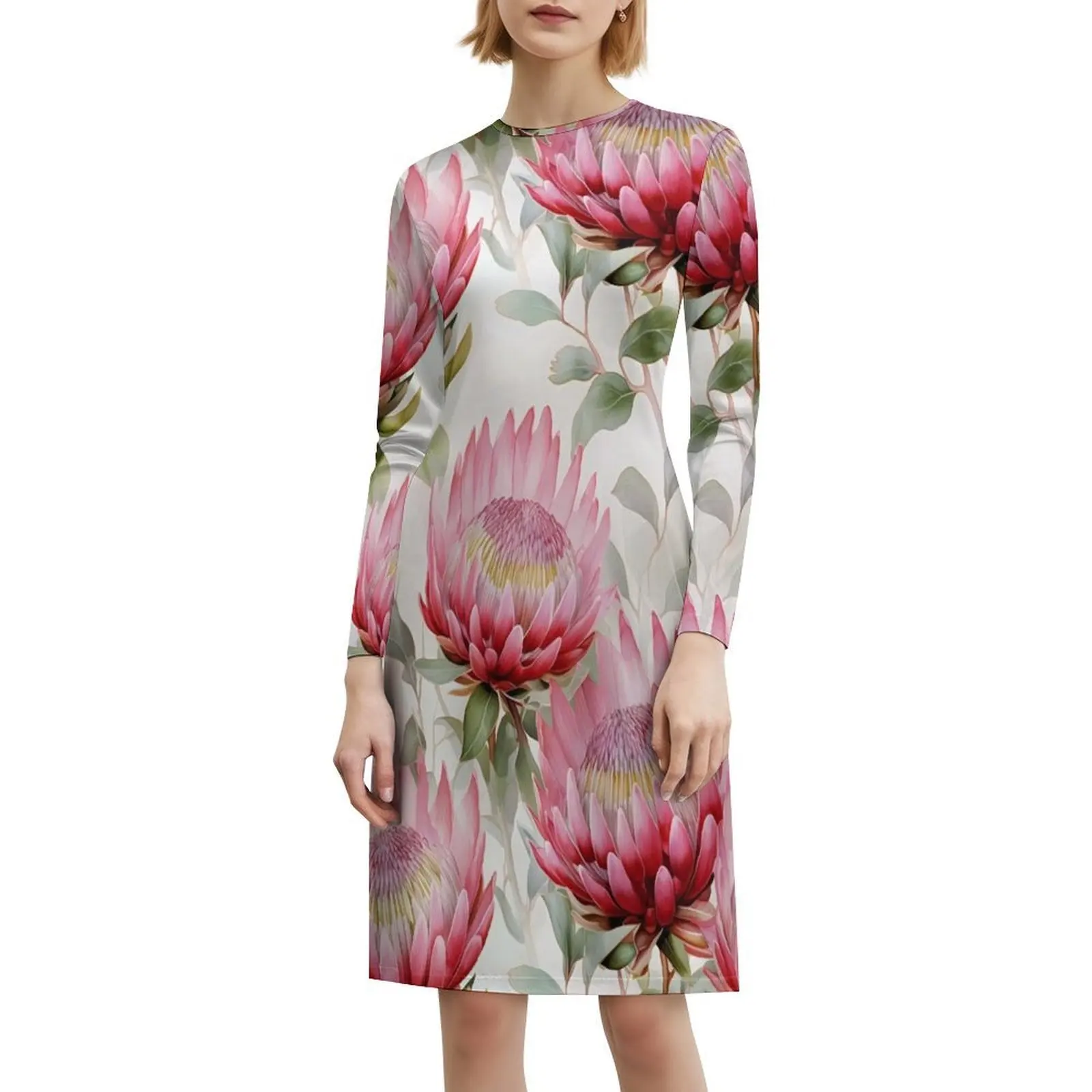 فستان كينج بروتي بألوان مائية [كبير] فستان كاجوال على الطراز الكوري للنساء فساتين مكتب يومية بسيطة للسيدات زهور بروتي