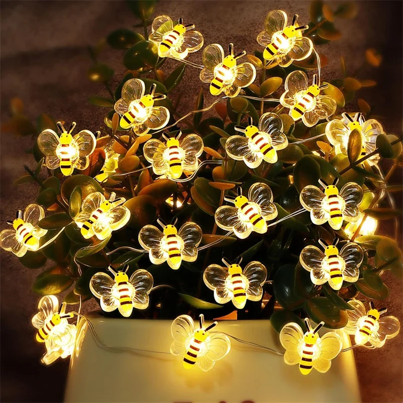 1/2/3M Bee Decor Lights Cute Honeybee String Lights Battery Powered Bee Garden Fairy Lights Bedroom Dorm Christmas Decoration