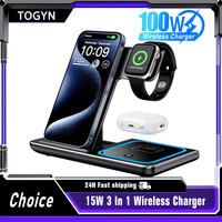 100W 3 in 1 Wireless Charger Holder For iPhone 16 15 14 13 12 Apple Watch S10/9/8 Airpods 4 Pro 2 Foldable Fast Charging Station