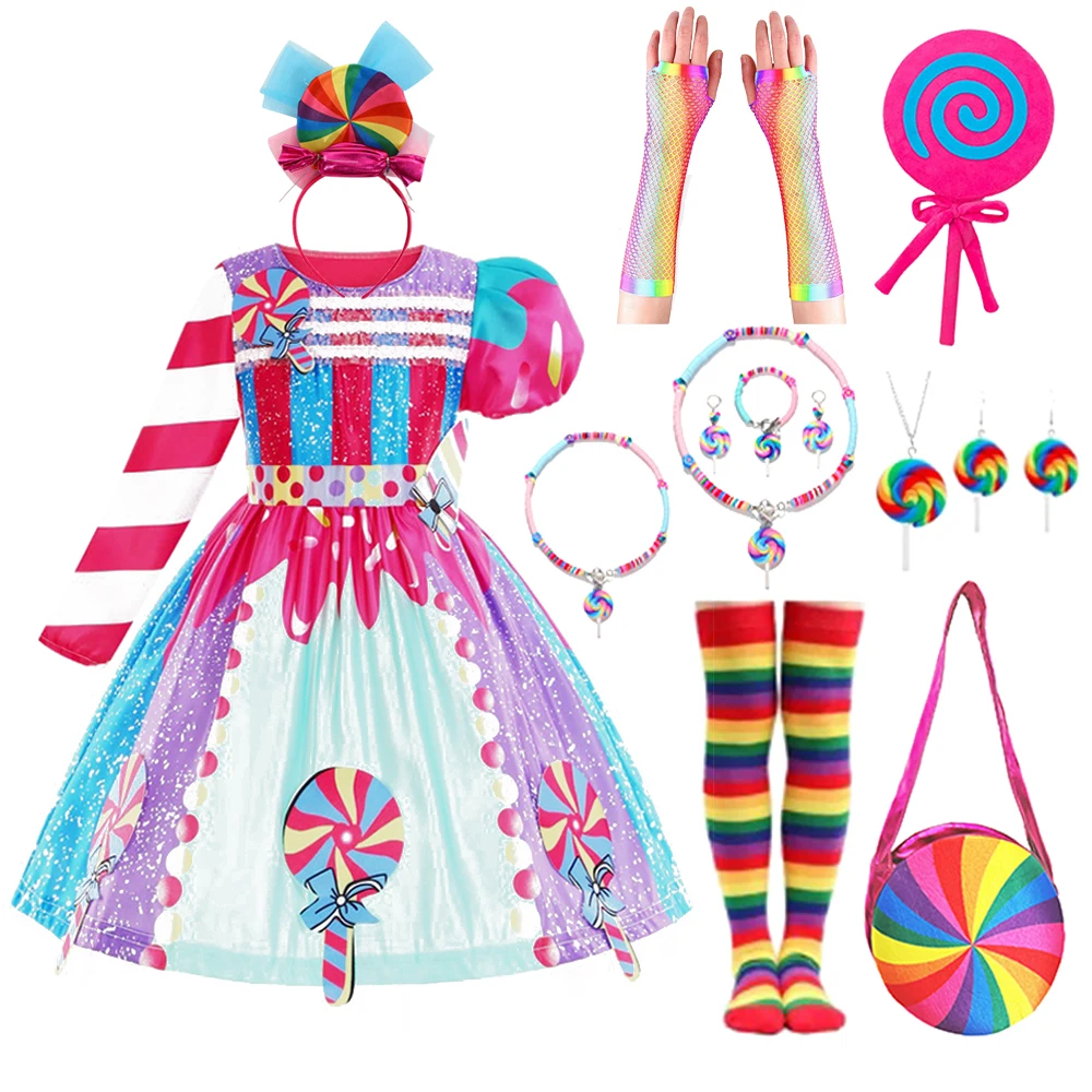 

Lollipop Candy Dress Costume Sweet Girl Carnival Purim Apparel Toddler Rainbow Colorful Princess Party Frocks