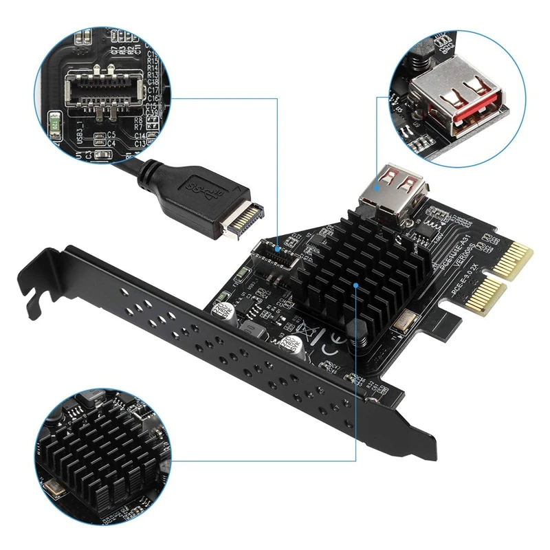 بطاقة توسيع Pci-e ، محول pci-usb ، pcie ، pcie ، type e ، gen2 ، 10 gbps ، (رقائق asm3142)