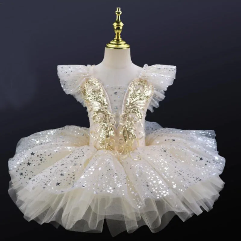 Robe Tutu de Ballet Blanche à Paillettes pour Fille, Tenue de brevJazz, Salle de Bal, 303