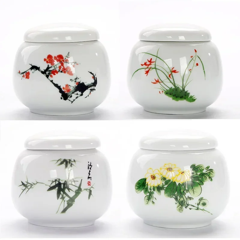 1PC ceramic storage tank Tea can Plum Orchid Bamboo Chrysanthemum Chinese style seal