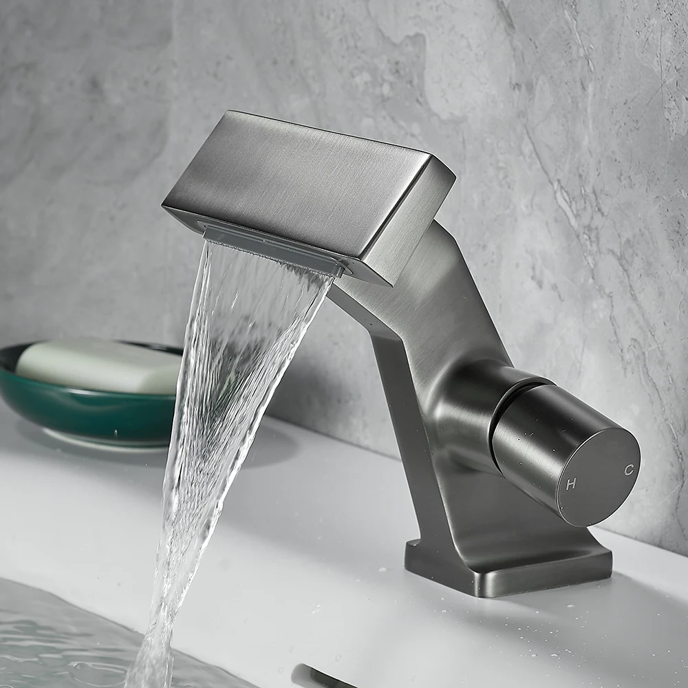

Waterfall Bathroom Sink Faucet Hot and Cold Dual Control Brass Vanity Faucet for Deck Mounting Basin Faucet Mixing Faucet