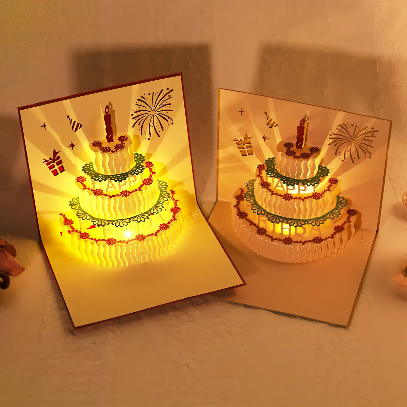 

Music Light Up Birthday Cake 3D Greeting Card Creative Birthday Blessing Card Family Friends Gift Musical Stereo Effect
