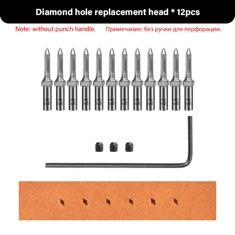 WUTA 3e generatie lederen punch huidponsen hoofd vervangbaar prikijzer verwijderbare diamant olijf rond gat Franse stijl beitel DIY lederen hobbygereedschappen leergereedschap