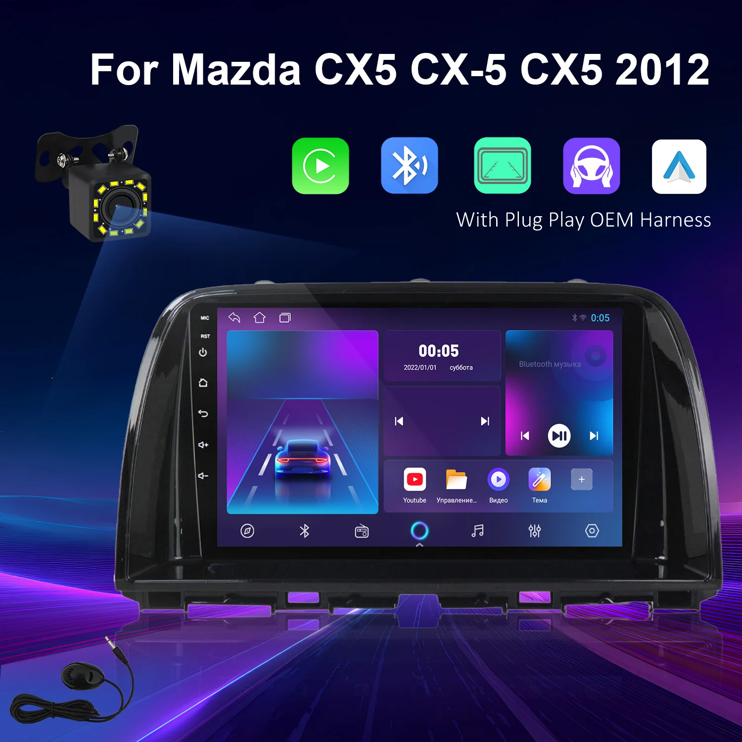 Android 14 Wireless Carplay Auto QLED Screen Car Radio Player For Mazda CX5 2012 - 2015 GPS Multimedia Wifi 4G BT Navigation