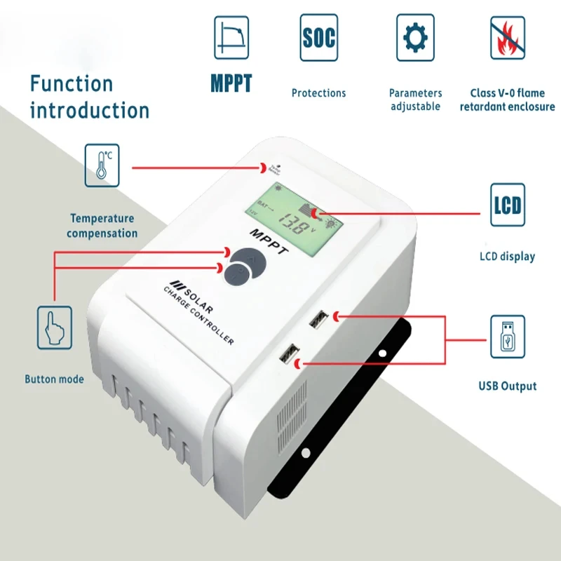 Contrôleur MPPT pour charge solaire automatique, 12V, 24V, Sochi 20A, 40A, 60A, chargeur de batterie, contrôle de sortie USB pour les touristes